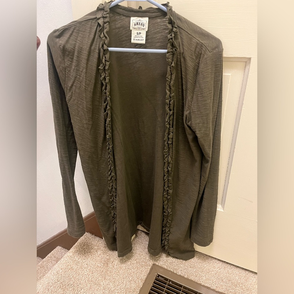 Ariat Olive Green Cardigan with Ruffle Detail